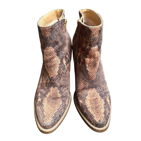 Madden Girl Brown Snake Print‎ Ankle Boots Block Heels Side Zip Country Size 6 - Picture 4 of 10